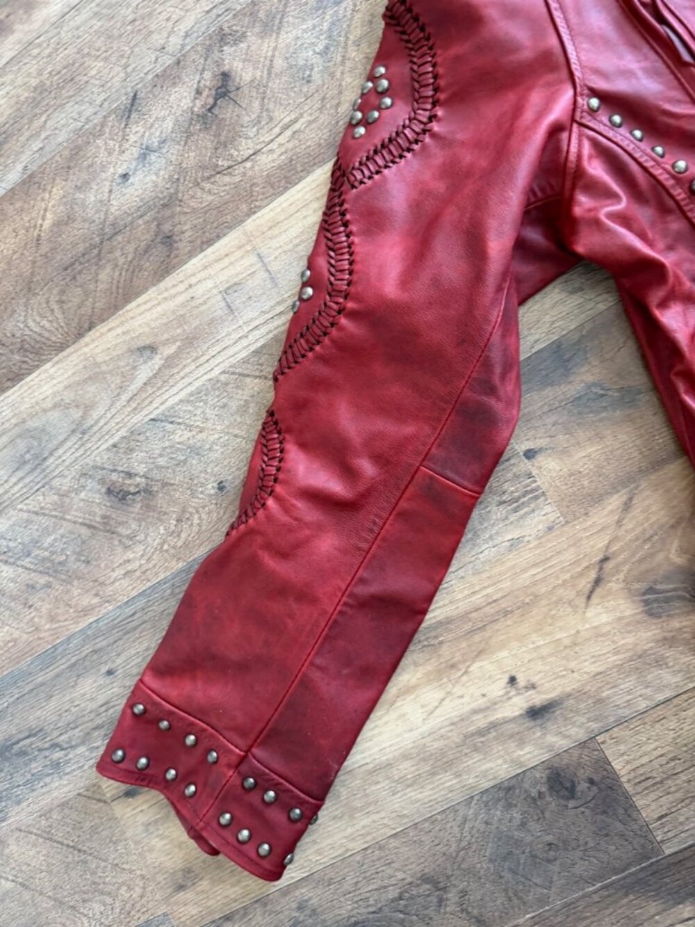Lane Boots COSSETTE Red Leather Jacket Western Cowgirl Biker Bomber Coat Size XL - Picture 6 of 14
